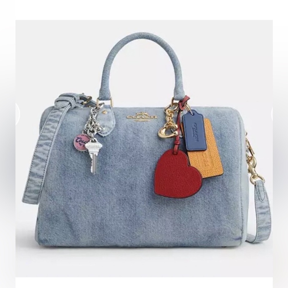 NWT - Rowan Large Satchel Bag In Loved Denim With Charms - Picture 4 of 9
